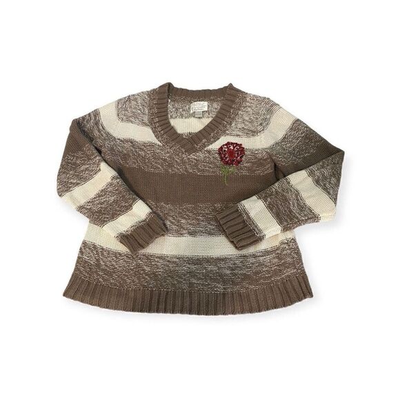 Christopher & Banks Size Large Hand Embroidered Sweater Flower - Picture 3 of 10